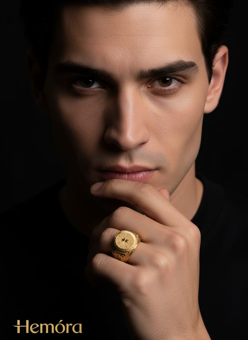 Royal Gold Plated Star Engraved Ring