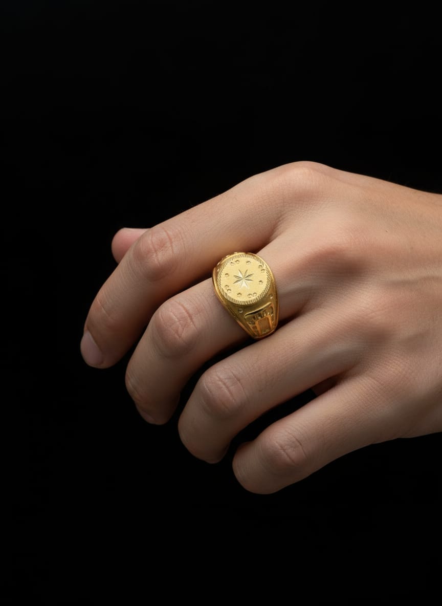 Royal Gold Plated Star Engraved Ring