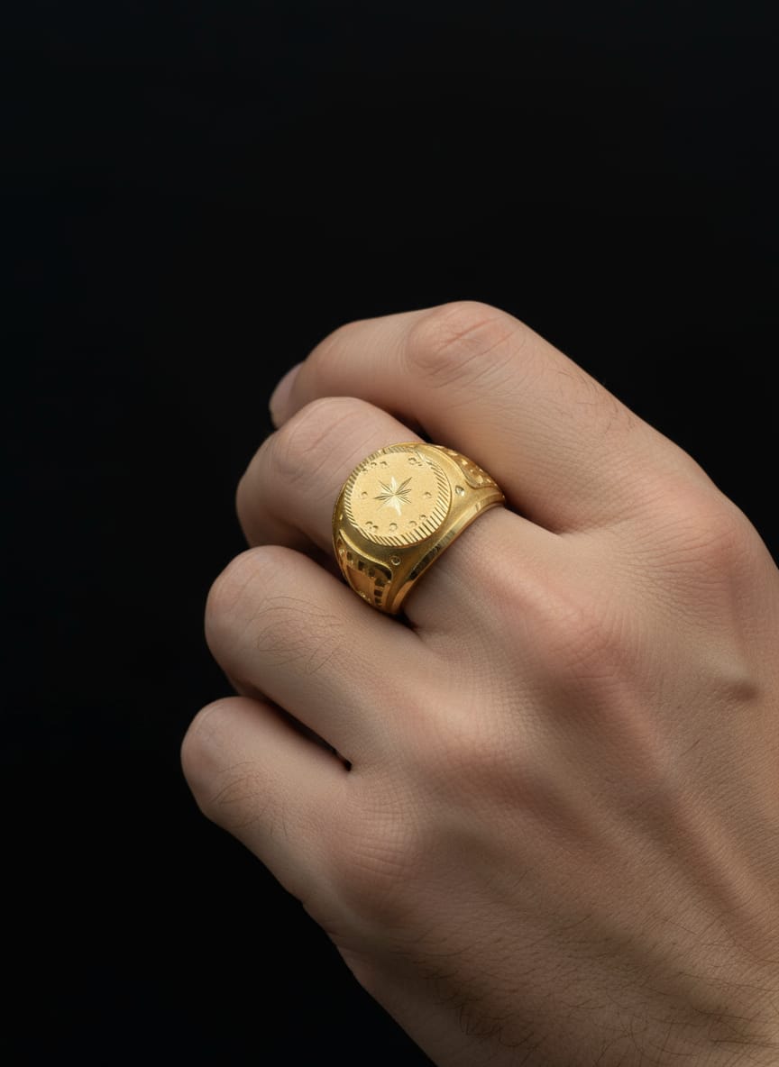 Royal Gold Plated Star Engraved Ring