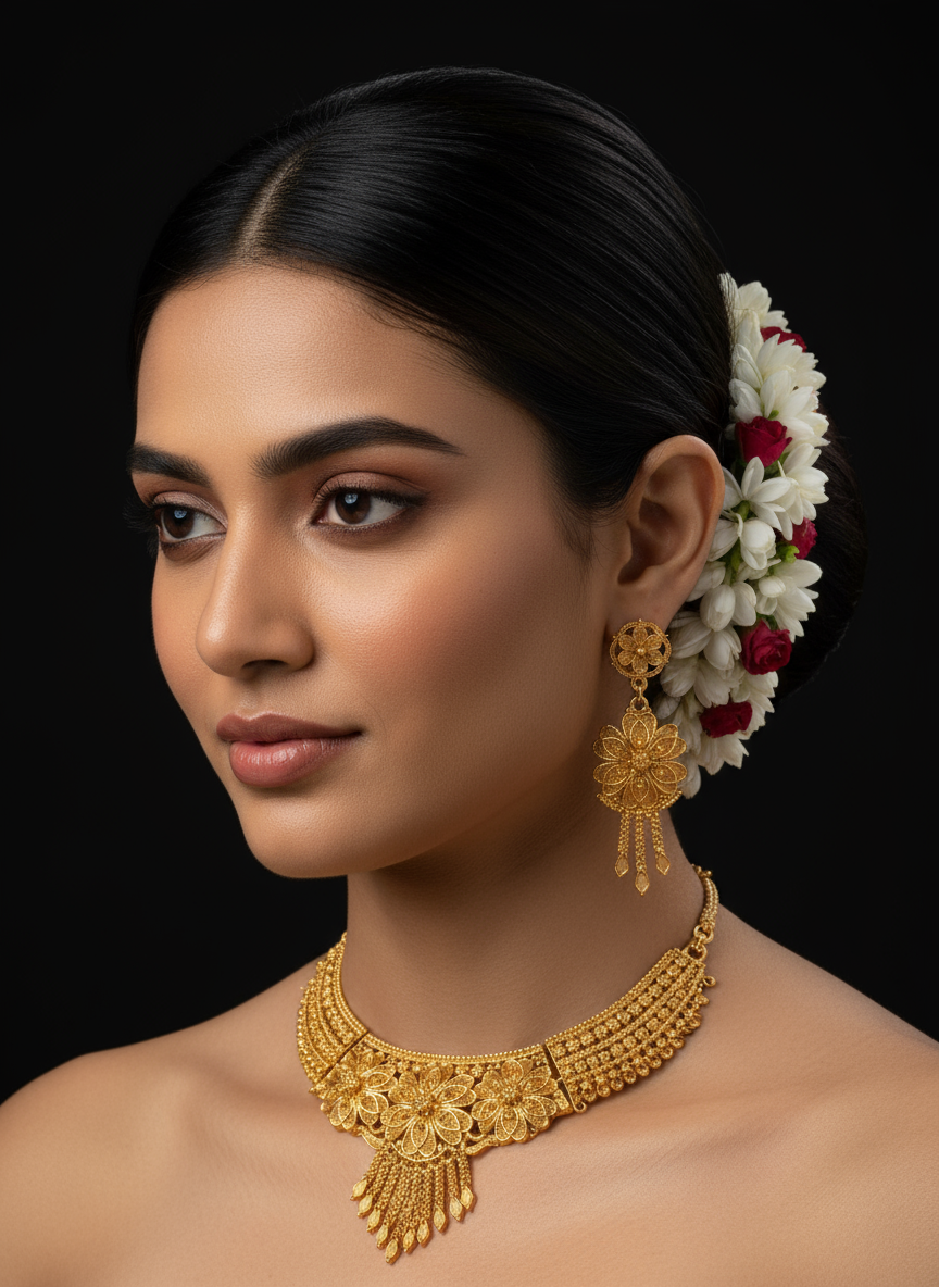 Grand Gold Plated Floral Necklace Set