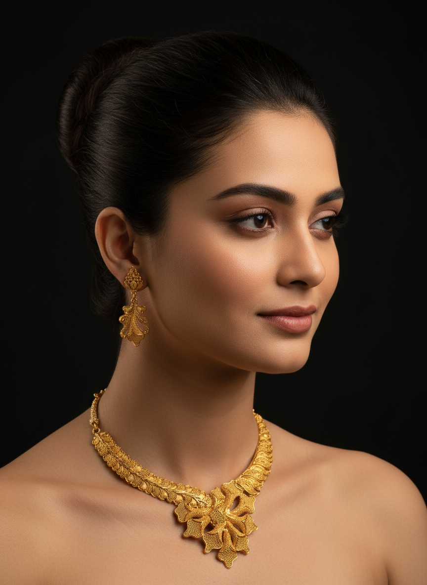 Exquisite Gold Plated Floral Necklace Set