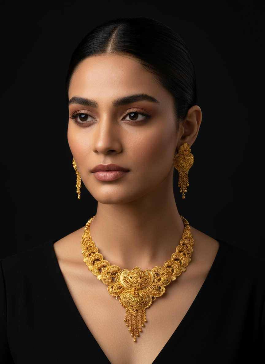 Opulent Gold Plated Heart Motif Necklace Set