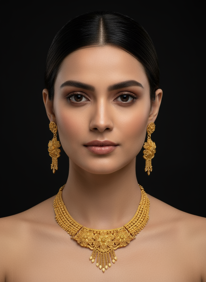 Grand Gold Plated Floral Necklace Set